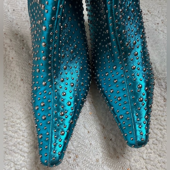 Jeffrey Campbell Iconic-E Stiletto Studded Boots Aqua Blue Metallic - Picture 5 of 9